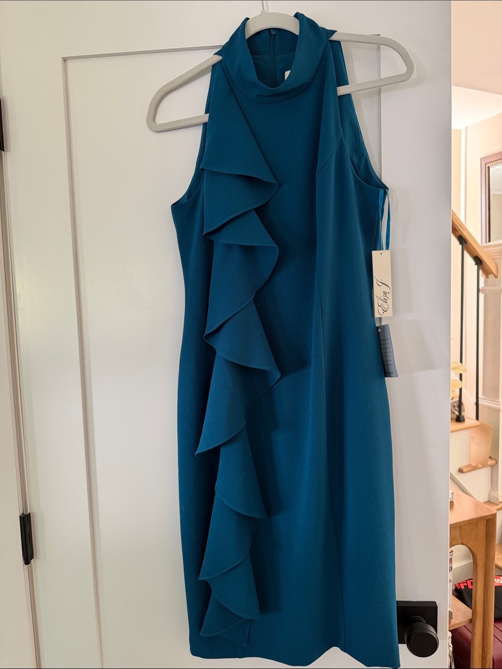 Eliza J Teal Sleeveless Ruffle Cocktail Dress